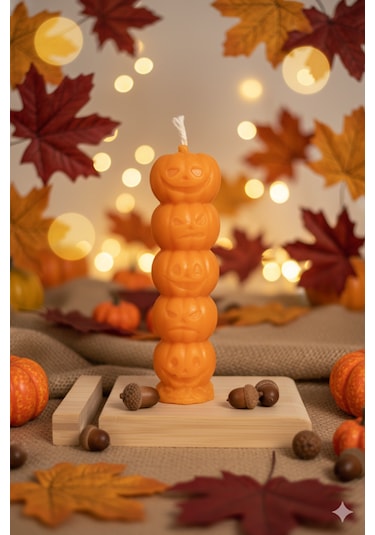 Bal Kabağı Desenli Yılbaşı Konseptli Dekoratif Mum, Tek Renk Turuncu