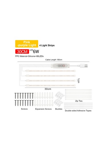Yaleker 4'lü 30cm Usb Bitki Büyüme Lambası - Pembe-mor Işık, 4 Seviye Parlaklık, 24 Saat Zamanlayıcı, Fotosentezi Artırıcı Mor - Pembe