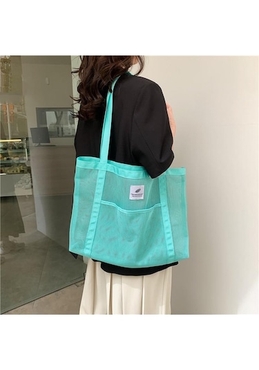 Mint Yeşili Yogodlns Kadın Örgü Büyük Kapasiteli Hollow Out Plaj Omuzdan Askili Çanta Moda Naylon Düz Renk Alışveriş Çantası Mint Yeşili