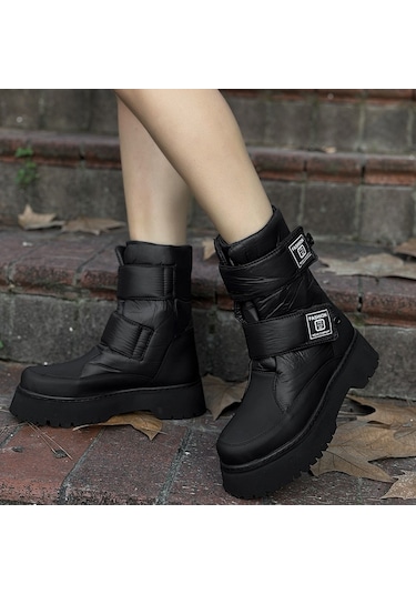 Pabucmarketi Siyah Suni Deri Kadın Kar Botu Çok Renkli