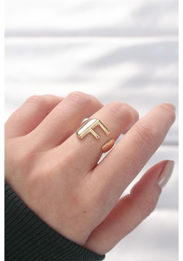 F Harfli Altın Renk Ayarlanabilir Yüzük Altın