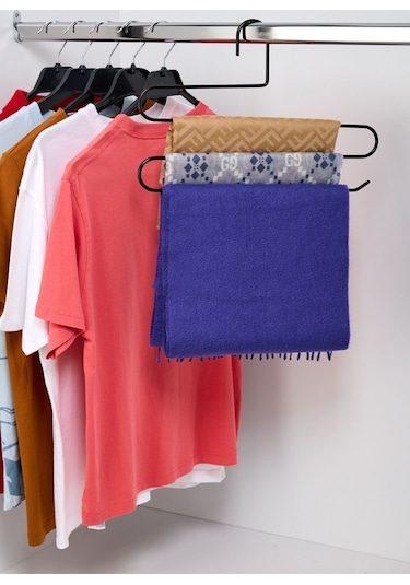 Edora Home 5'li Dolap İçi 3 Katlı Siyah Pantolon Askılık - Metal Paslanmaz Siyah