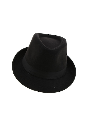 El Yapımı Doğal Yün Keçe Klasik Tasarım Şapka Yapısal Ve Şık Siyah