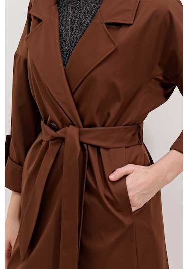 Gabria Kol Katlamalı Bağcıklı Trenchcoat Kahverengi