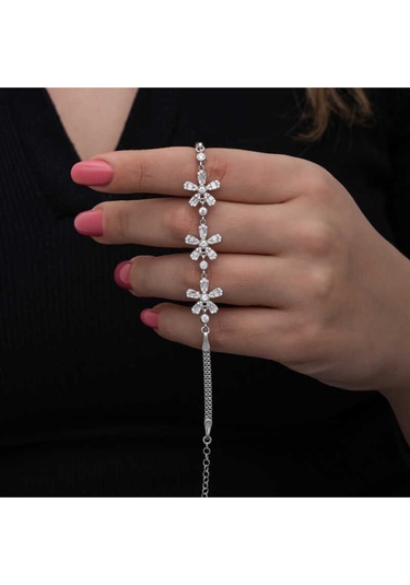 Casera's Gümüş Baget Çiçek Desenli Kadın Bileklik Csr2185498 Gümüş