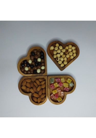 Cuori Ahşap Kalpli 4 Parça Çerezlik Kahvaltılık