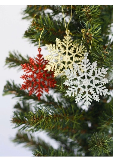 Yılbaşı Ağacı Süsü Simli Kar Tanesi Renkli 3'lü