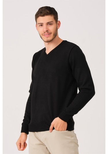 V0036 Dewberry Erkek V-neck Kazak-siyah Siyah