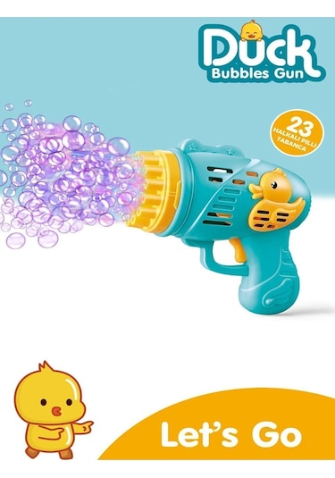 Mavi Duck Ördek Çok Delikli Pilli Köpük Atan Tabanca Bubble Gun Köpük Tabancası Oyuncak