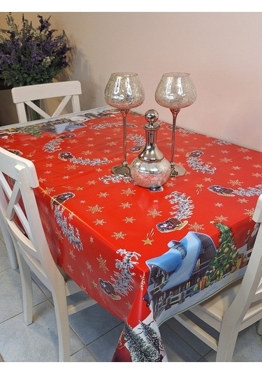Yeni Yıl Desenli Elyaflı Pvc Masa Örtüsü Silinebilir Ve Su Geçirmez Muşamba Mrl134a Kırmızı