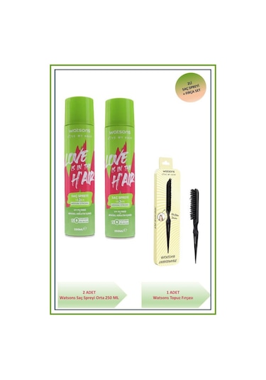 Saç Spreyi Orta Güçlü 250 Ml X2 Ve Watsons Topuz Fırçası