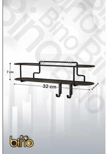 Bino Baharatlık Lüks Metal Siyah Mutfak Rafı Banyo Rafı Yapışkanlı Kancalı Tasarım Tuzluk Askılık Çok Renkli