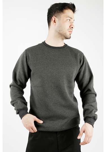 Uniprom Sıfır Yaka Sweatshirt Kalın Kumaş İçi Şardonlu Antrasit Erkek Antrasit