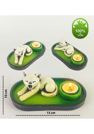 Uykucu Kedi Çubuk Tütsülük Ve Tealight Beyaz