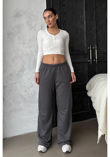 Madmext Füme Bol Paça Kadın Eşofman Altı Mg2279 Füme