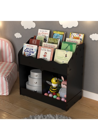 Toby Montessori Ahşap Bebek Çocuk Odası Eğitici Kitaplık Siyah