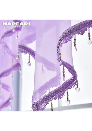 Açık Mor 1 Adet Napearl Şeker Renkler Dekoratif Saçak Perde Sırf Mutfak Yatak Odası Pencere Kısa Tül Perde Ev Dekor İçin