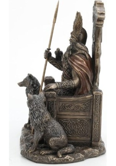 Veronese Design Tahtta Oturan Odin Kurtlarla Birlikte - Viking Dekor Heykeli