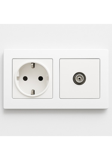 Karen İkili Beyaz Çerçeve Priz Seti Topraklı Elektrik Prizi Tv Anten Prizi F Tipi Ofis Ve Ev Kullanımı