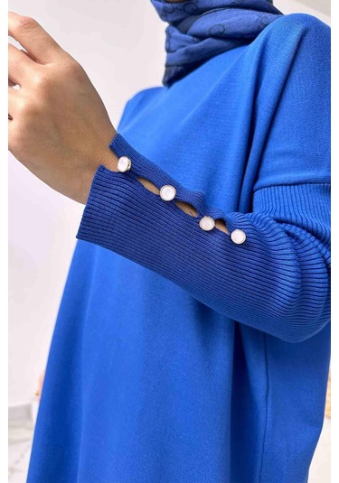 Kol Detay Merserize Tunik - Saks Mavi Saks