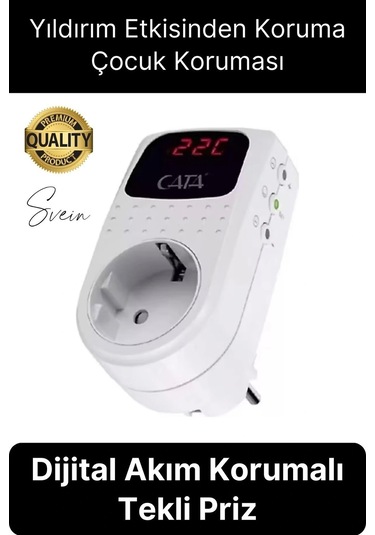 Premium Dijital Akım Korumalı Tekli Priz Tv Bilgisayar Led Göstergeli Ekran Çocuk 4000 Watt Güvenli