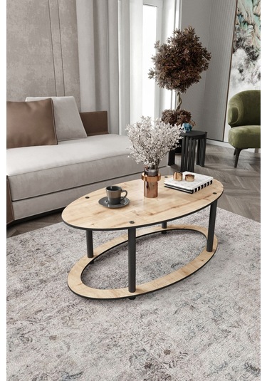 Hole Masivo Orta Sehpa 70x40 Elips Safir Meşe Meşe