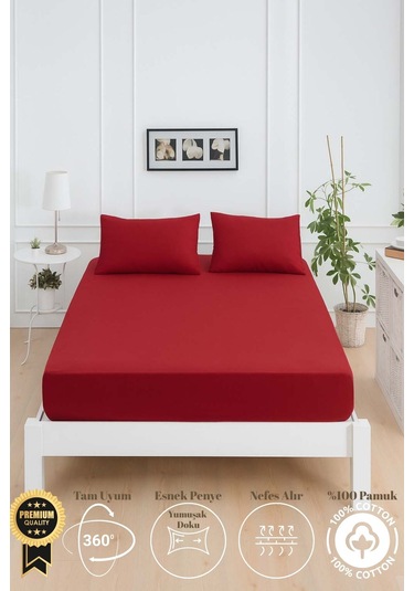 Mirava Premium %100 Pamuk Penye Lastikli Tek Kişilik Çarşaf Takımı 1 Yastık Kılıfı Dahil Bordo 120x200cm Bordo