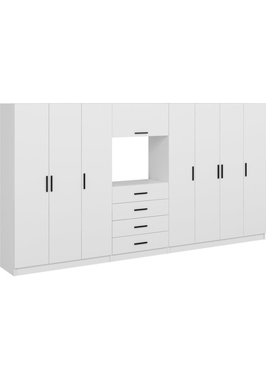 Kale 7 Kapaklı 8 Çekmeceli Tv Modüllü Dolap Beyaz 190cm Beyaz