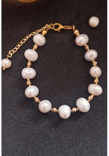 24k Altın Kaplama Gerçek Kum İnci Aranjman Dorikalı Bileklik Beya Gold