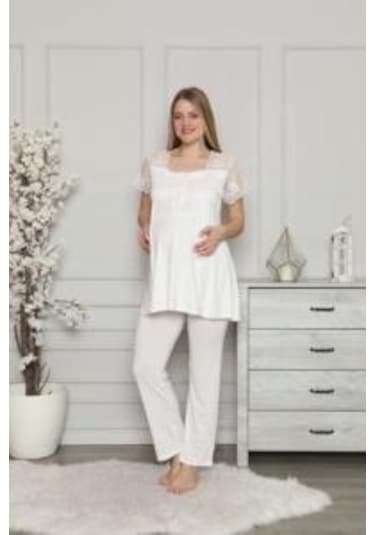 Limissi 2208 Ecru Hamile Lohusa Dantelli Pijama Tk