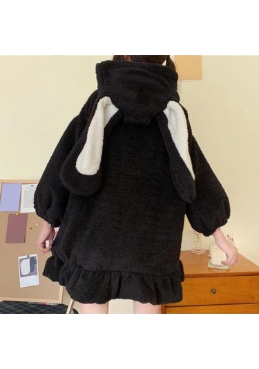 Sonbahar Kış Kadın Hoodie Tavşan Kulaklar Kapşonlu Fermuar Peluş Ceket Lolita Elastik Manşet Kazak Ceket Alışveriş İçin Siyah Sonbahar Kış Kadın Hoodie Tavşan Kulaklar Kapşonlu Fermuar Peluş Ceket Lolita Elastik Manşet Kazak Ceket Alışveriş İçin Siyah
