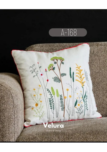 Dekoratif Kırlent & Pinterest Kırlent & Keten Kumaş - Nakış İşleme & A168 Kırmızı - Turuncu