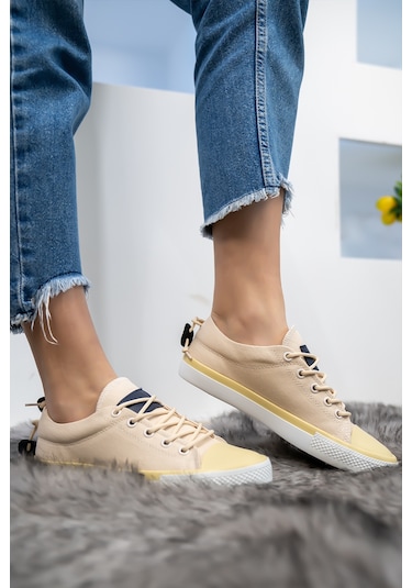 Kadın Erkek Keten Bej Sneaker Bej