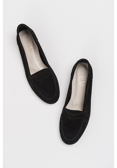 Luvishoes F02 Siyah Süet Hakiki Deri Kadın Loafer Ayakkabı Siyah