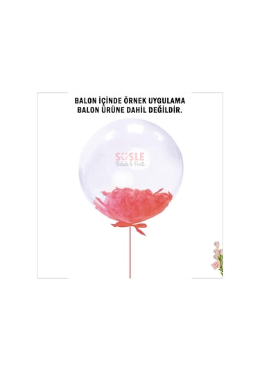 Şeffaf Balon İçi Kuş Tüyü, 100 Adet - Kırmızı 1+