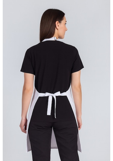 Kadın Boyundan Asmalı Çizgili Barista Şef Mutfak Önlüğü 60x85 Cm Beyaz