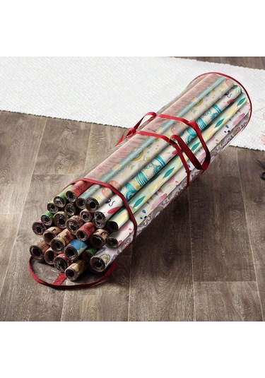 Yunboo Pvc Noel Paket Kağıdı Depolama Çantası, 40 İnç Kırmızı, Şeffaf, Taşımakol, Üst Rüzgar, Kolay Taşıma Ve Geniş Kapasite Kırmızı