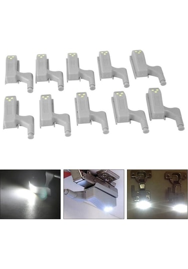 10 Adet Dolap Gardırop Menteşe Lamba Pilli Led Işık B Beyaz Beyaz