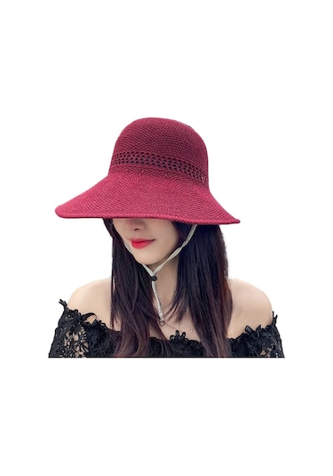 Kişiye Özel Dokuma Şapka Yumuşak Ve Hafif Geniş Kenarlı Yazlık Güneşlik, Doğal Hasır Malzeme İle Rahat Ve Şık Tasarım Kırmızı