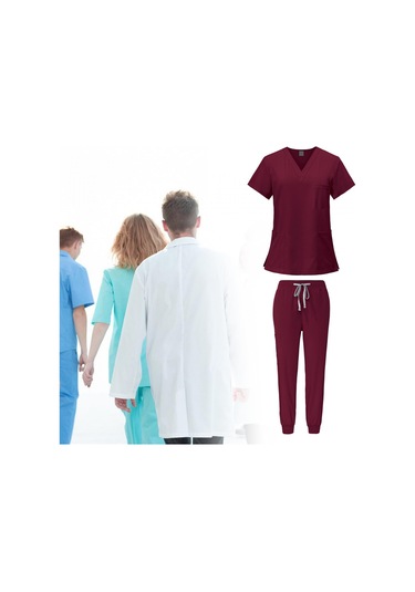 Suntek Kadın Üniforma Scrubs Set Üstü Ve Xl-kırmızı