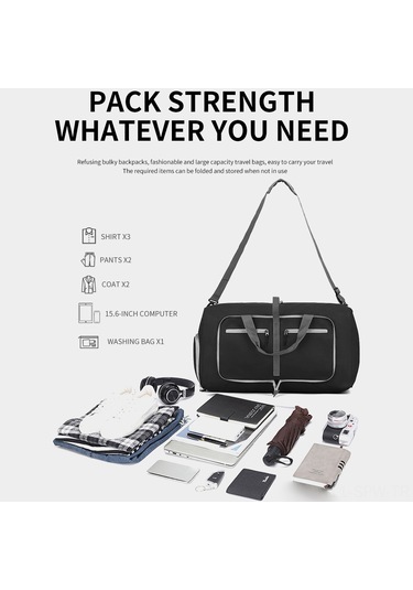 Maiyame Siyah Outdoor Spor Kamp Seyahat Çanta - Katlanabilir Büyük Kapasite, Ayırtılmış Ayakkabı Bölmesi, Nilon Materyal, Sağlam Ve Pratik Siyah