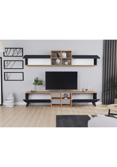 Eyfel 4 Kapaklı Tv Ünitesi, Tv Sehpası Atlantik Çam - Antrasit Antrasit