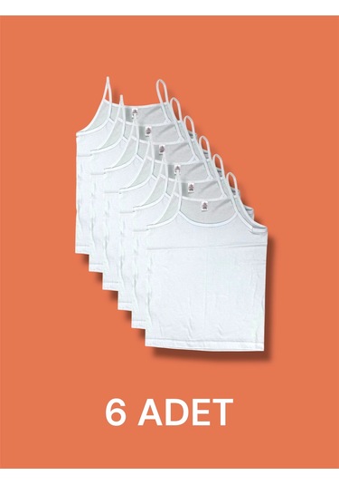 Ekonomik İnce Askılı Kız Çocuk Pamuklu Atlet 6'lı Paket Beyaz