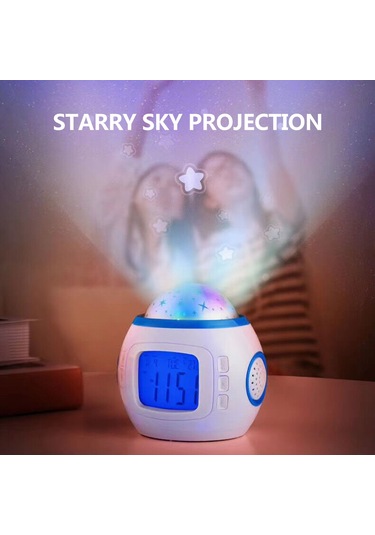 Youtek Renkli Yıldızlı Projeksiyon Alarm Saati - Tarih, Hafta, Sıcaklık Göstergeli, 10 Müzik Seçeneği, Yeniden Uyandırma Ve Geri Sayım Fonksiyonu Pil Dahil Değil Beyaz