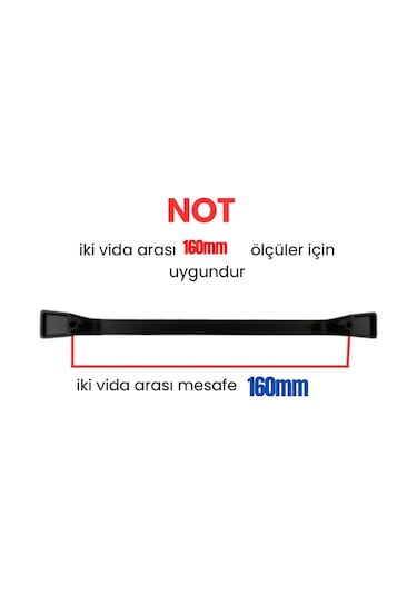 5 Adet Metal Havai Düz Mobilya Çekmece Dolap Kulpu Mat Siyah 160mm Mat Siyah