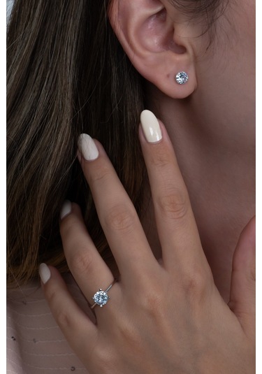 Takı Dükkanı Tek Taş Gümüş Kolye Küpe Ve Yüzük Seti Ags02 Gümüş