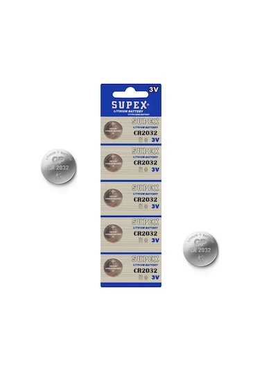 Supex  Cr2032 3V Lithium Anakart Bios Kumanda Tartı Saat 5'Li Pil