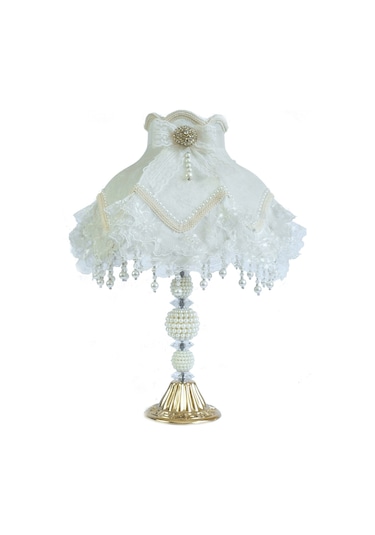 Kadife Kaplı Çiçek Dekorlu Abajur 13798400 Diğer