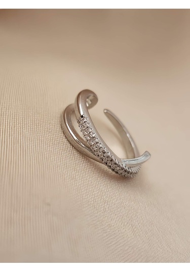 Çapraz X Model Zirkon Taşlı Ayarlanabilir Silver Gümüş Renkli Yüzük Silver