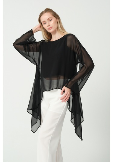 Şifon Detay Salaş Siyah Bluz Siyah